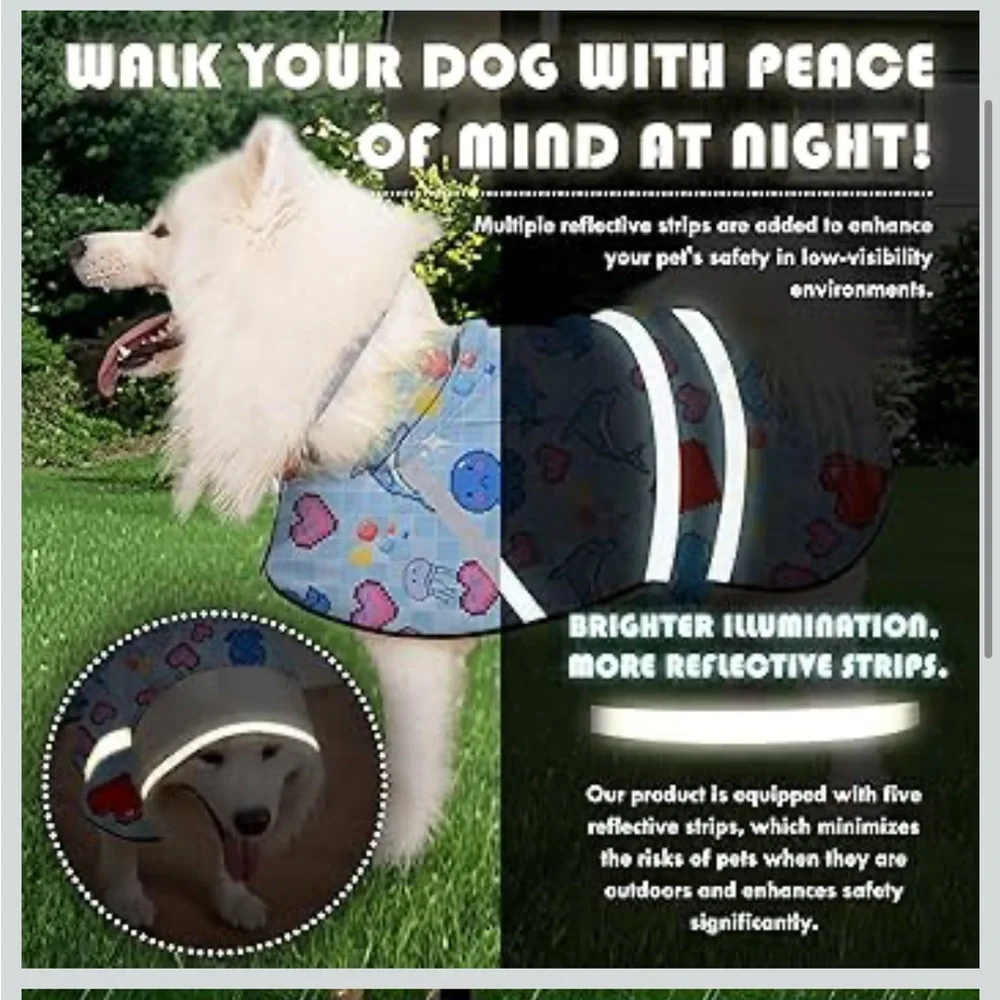 Eiaayer Dog Raincoat, Adjustable Rain Jacket With Hooded Double Layer XXL/402-1
